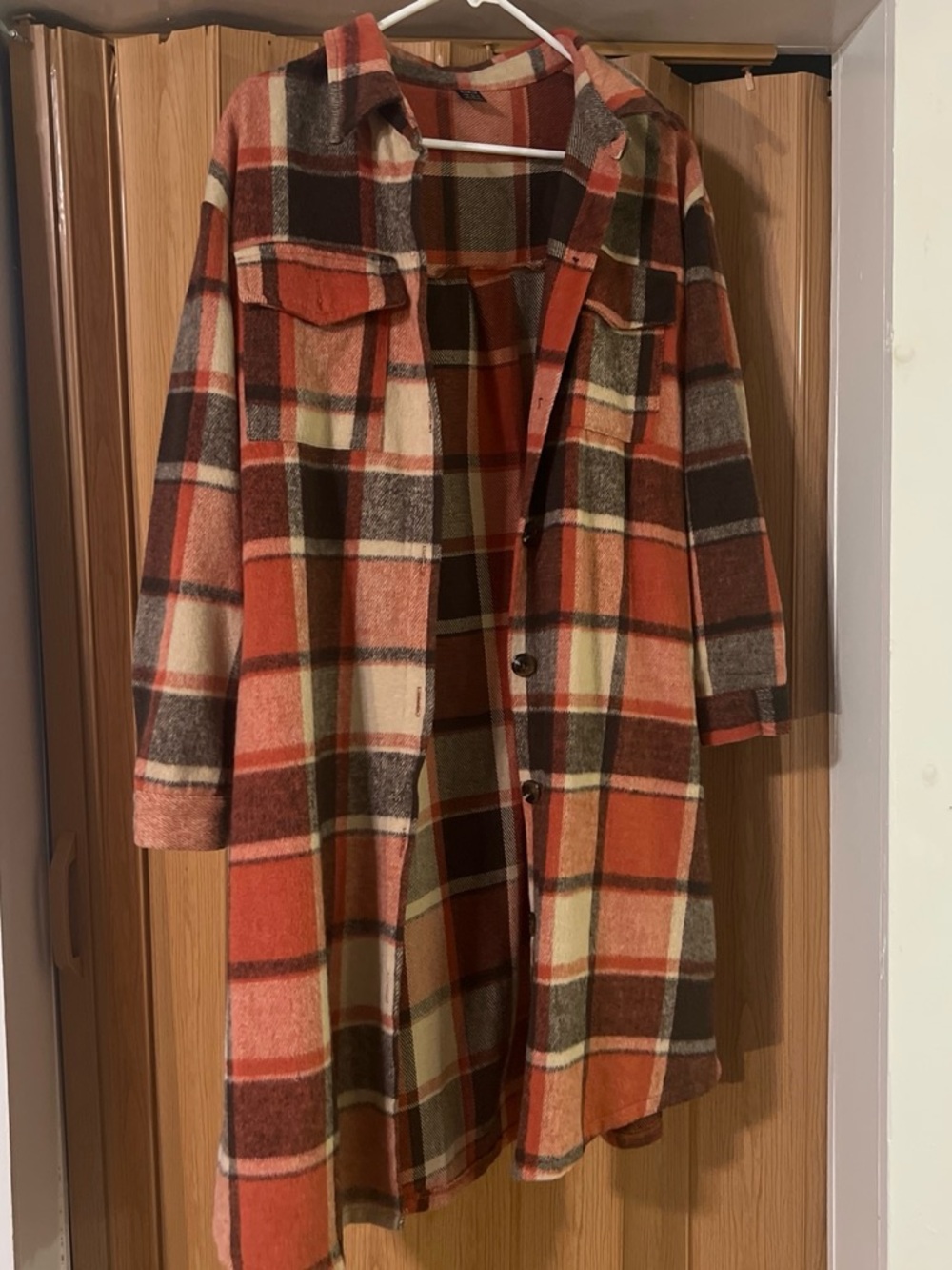 Plaid Long Shacket Jacket in Rust Orange